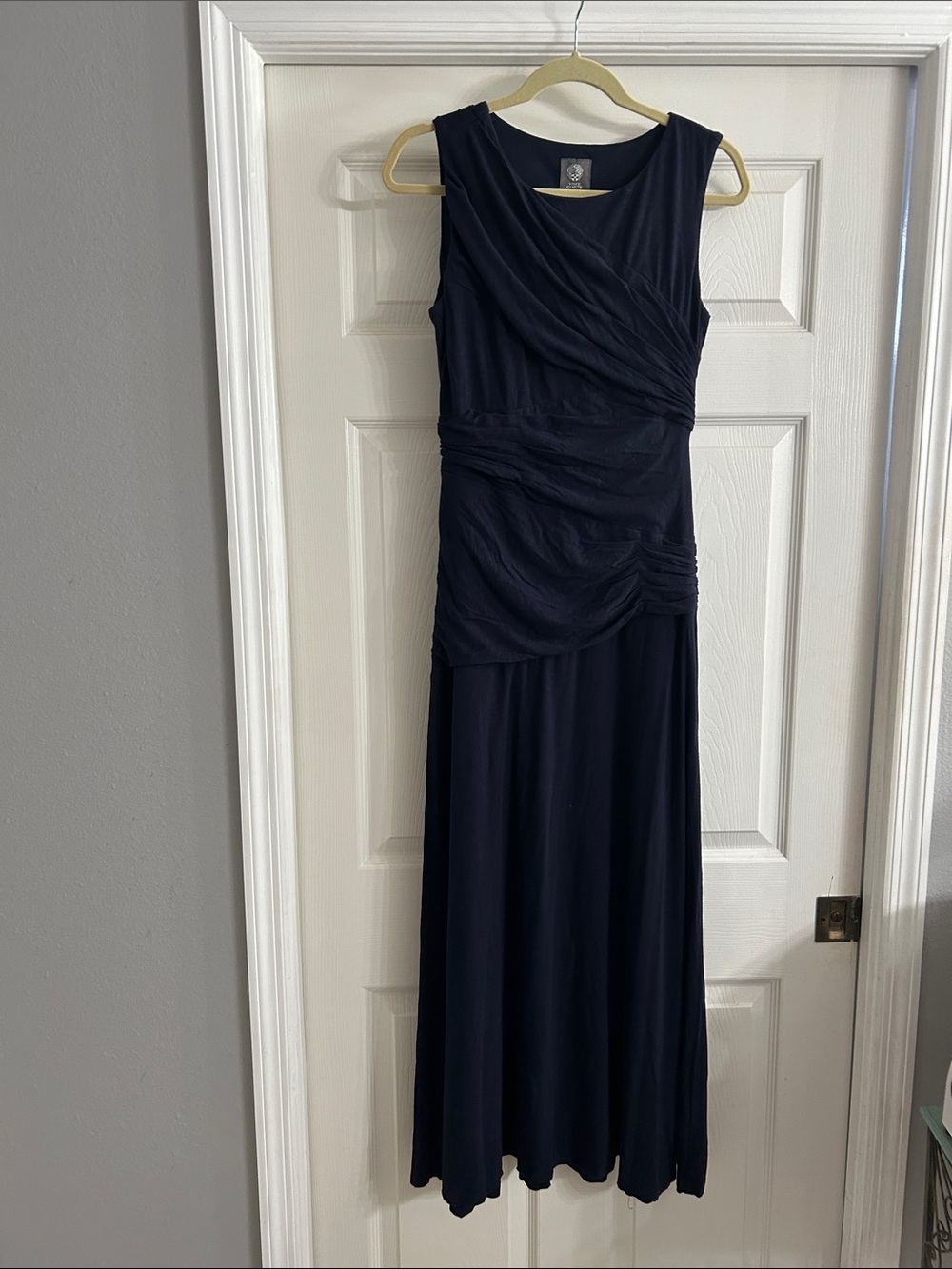 Vince Camuto Navy Sleeveless Maxi Dress with Ruched Detail